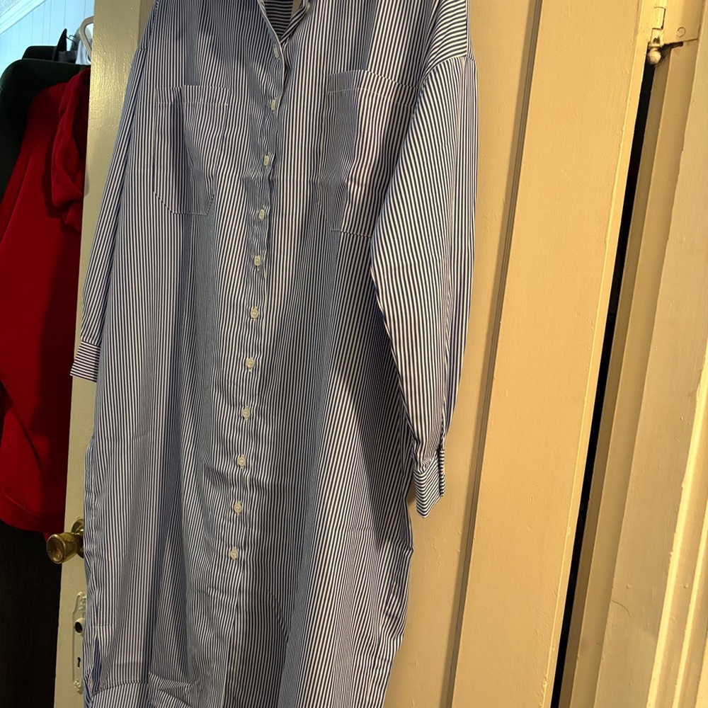 Blue Striped Button-Up Shirt Dress